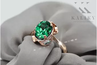 Vintage Pierścionek Szmaragd Oryginalny wyrób Vintage 14k z różowego złota vrc206r